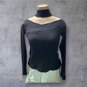 Brand New LNA Women's Size XS Black Long Sleeve Neck Tie Blouse Shirt Top